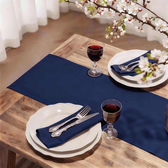 FOLINS&HOME Navy Blue Waterproof Decorative Table Runner 36 Inches Long | - Image 2