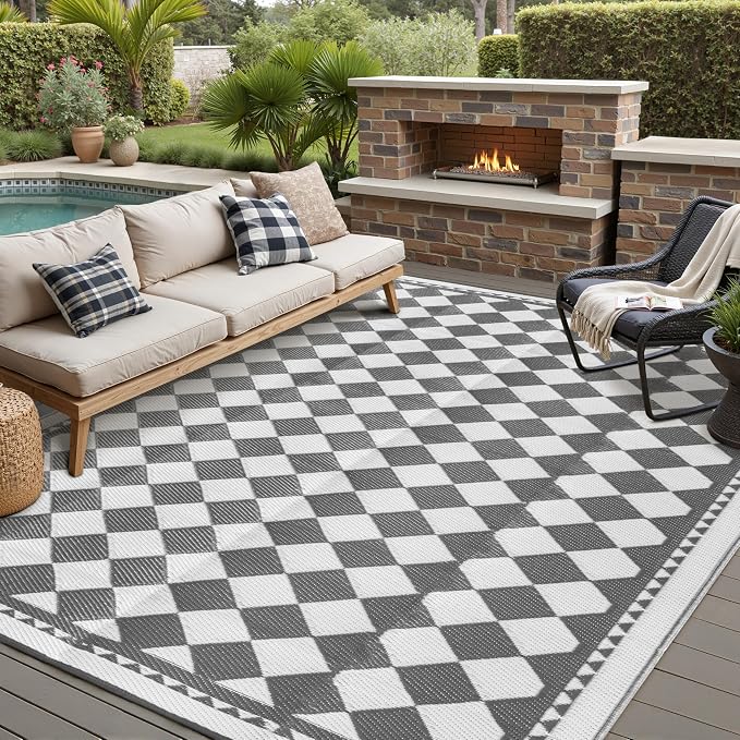 HUGEAR Outdoor Waterproof Rug 9'x12' Plastic Straw Rugs Washable Reversible by HUGEAR