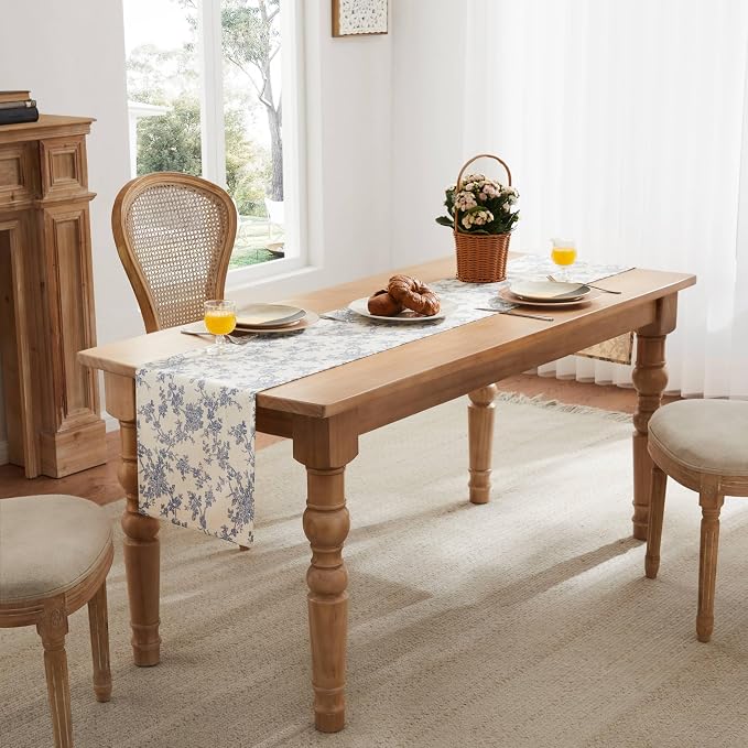 French Pastoral Farmhouse Table Runners, 13x108 Inch Blue | 100% Organic Cotton - Image 3