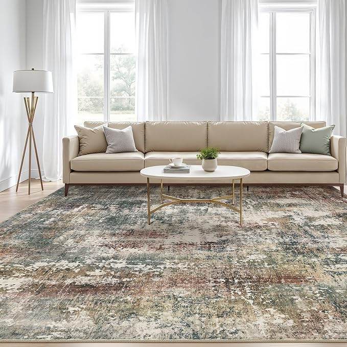 7x9 Area Rug Washable Rugs: Living Room Large Abstract Modern Soft Stain - Image 5