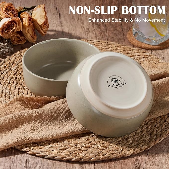 E-far Cereal Bowls Set of 4, 27oz Ceramic Deep Soup Bowls - Image 3