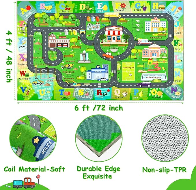 Chicrug 4x6 Car Road Area Rug for Kids Playroom Bedroom, Non Slip Low Pile - Image 3