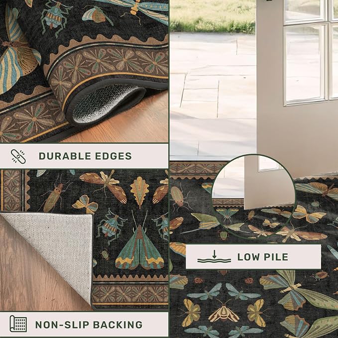 Hazo Haus Black Washable Insect Area Rugs 8x10 - Image 5