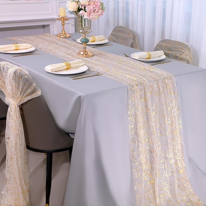 Snowkingdom 6Pcs 10 Ft Gold Table Runners, Sheer Chiffon Tulle Cheesecloth - Image 2