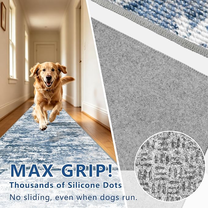 Abstract Washable Runner Rug 2x6, Woven Non-Shedding Thin Runners - Image 7