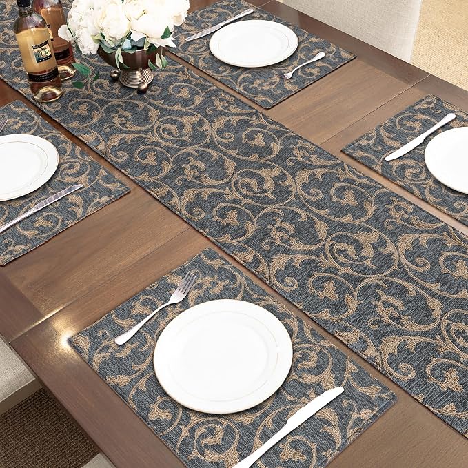 Loom and Mill Chenille Damask Table Runner 72 inches Long, 13x72 inch - Image 7
