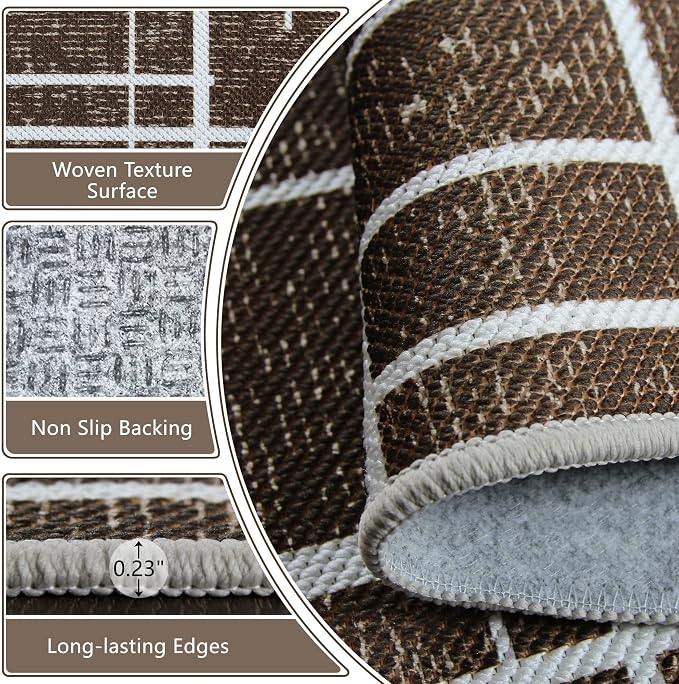 Non Slip Hallway Runner Rug 2x8, Modern Distressed Stripe, Washable Long Rug - Image 4