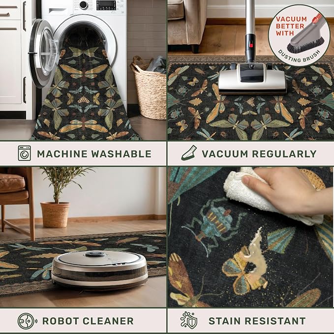 Hazo Haus Black Washable Insect Area Rugs 8x10 - Image 4