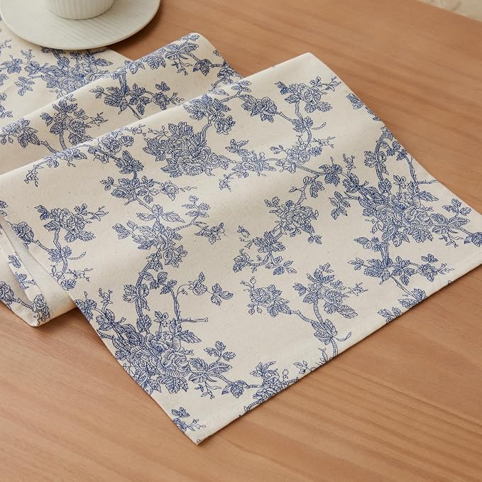 French Pastoral Farmhouse Table Runners, 13x72 Inch Blue | 100% Organic Cotton by Unknown