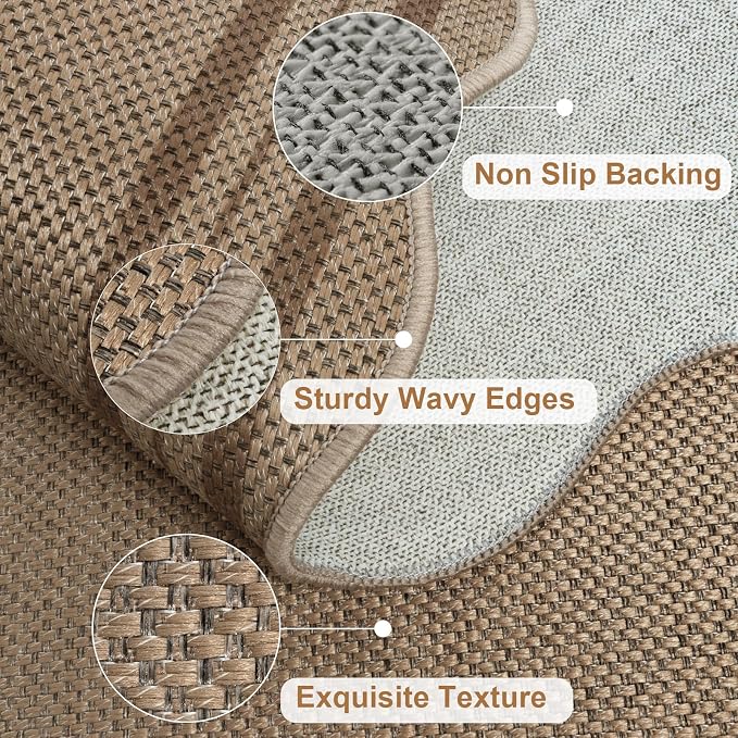 Scalloped Easy Jute 2.6x8 Kitchen Runner Rug, Washable Rugs - Image 4