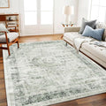 CHAMPLANT Area Rug 6'x9' Washable Floral Green Vintage Traditional Floor Cover by CHAMPLANT