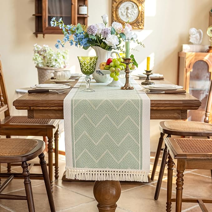 14x83 Geometric Table Runner Waterproof Boho Dresser Scarf Tassels | Hosting a - Image 6