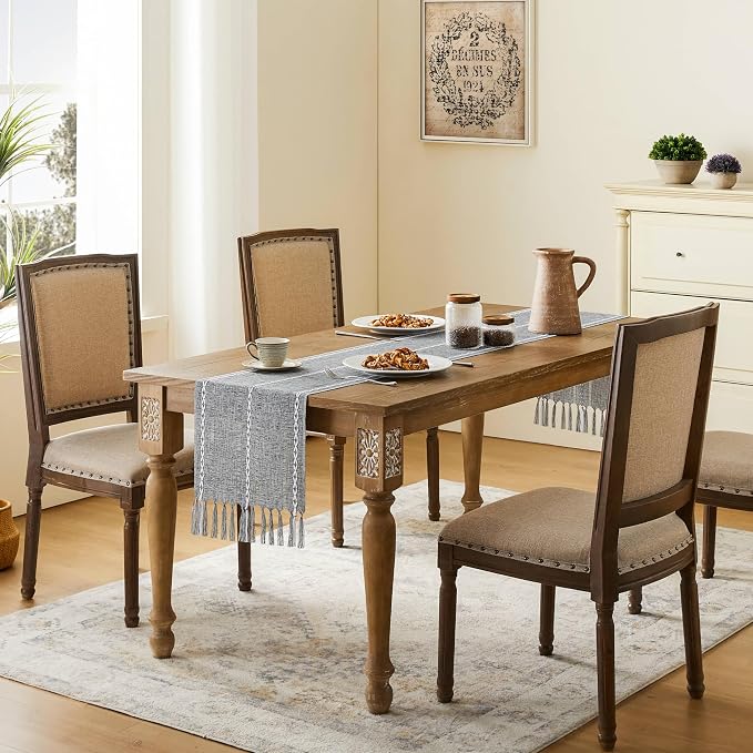 Hemstitched Farmhouse Table Runner, Charcoal 13x90 Inch, Cotton Linen Table - Image 3
