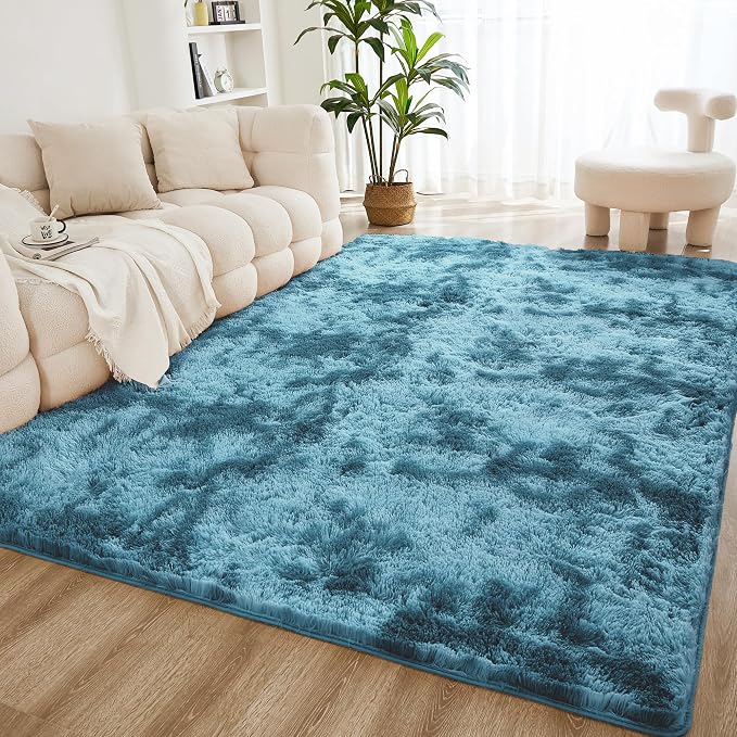 Litanika 6x9 Shag Area Rug for Living Room Bedroom, Tie-Dyed Blue High Pile by Litanika