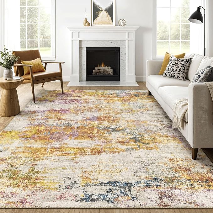 7x9 Area Rugs Living Room: Washable Large Abstract Modern Soft Stain Resistant by LOONGRUG