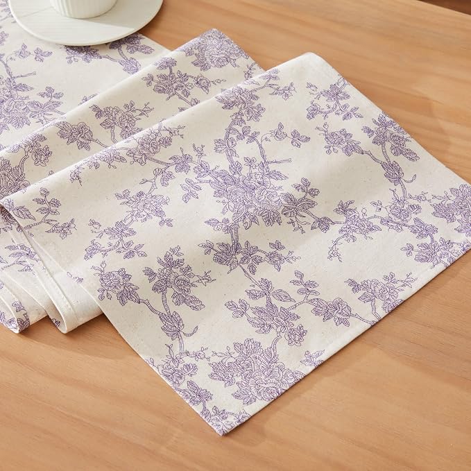 French Pastoral Farmhouse Table Runners, 13x72 Inch Purple | 100% Organic by Unknown