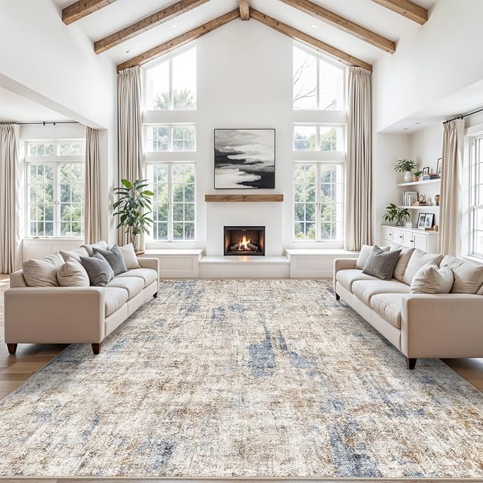 12x15 Area Rug for Living Room – Large Modern Neutral Abstract Thin Washable by ZHXXUJ