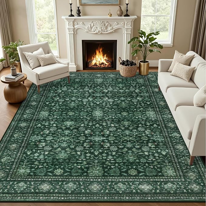 Area Rugs 10x12 Living Room Rug: Washable Rug Soft Vintage Distressed Floral by EXPEDIX