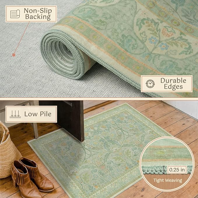 Sage Green 3x5 Area Rug for Entryway, Machine Washable Floral Large Door Mats - Image 5