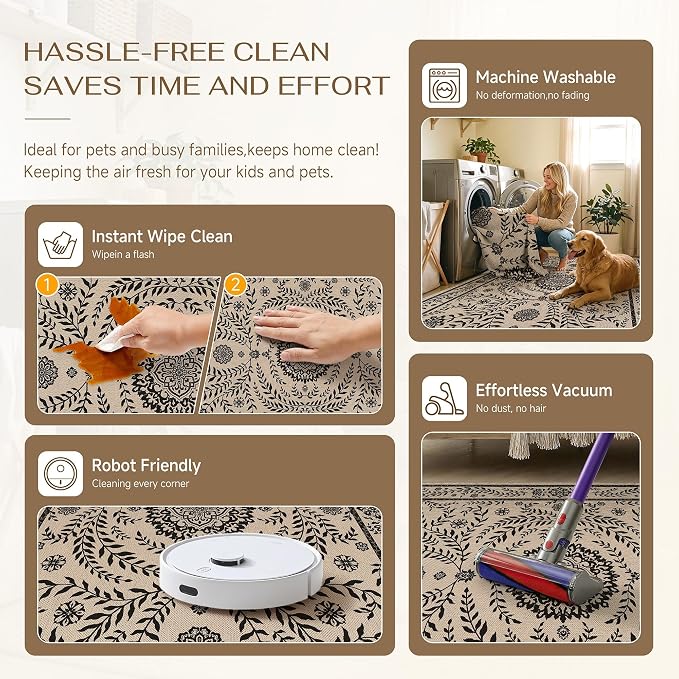 HUGEAR 5x7 Vintage Jute Indoor Outdoor Rug Washable Linen Textured Weave High - Image 5