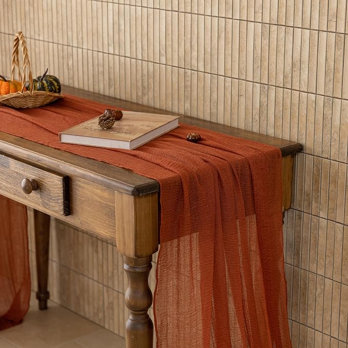 6Pcs Fall Terracotta Cheesecloth Table Runner 120 Inch Party Home Decor | - Image 7