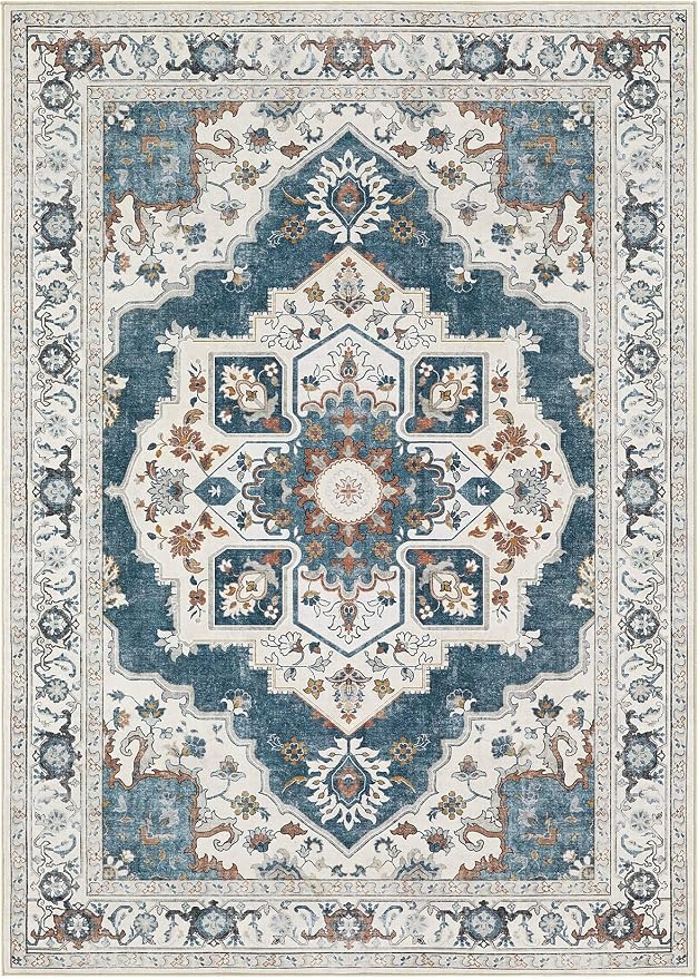6x9 Washable Area Rug: Vintage Neutral Soft Non Slip Thin Large Floor Carpet - Image 8