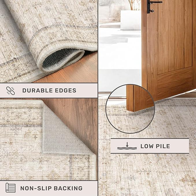 Hazo Haus Washable Ivory Living Room Rug, 8x10 Non Slip Area Rugs - Image 5