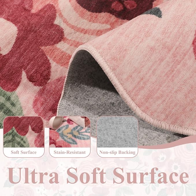 DUKINO 6x9 Area Rug, Floral Washable Rugs - Image 6