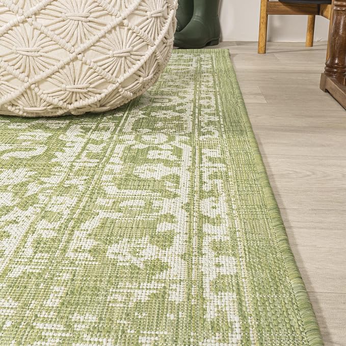 JONATHAN Y Boho Medallion Indoor Outdoor Round Area Rug 5 Ft Green/Cream - Image 4