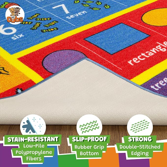 KC Cubs 5x7 ABC Alphabet, Numbers & Shapes Rug – Educational Non-Slip Play Mat - Image 11