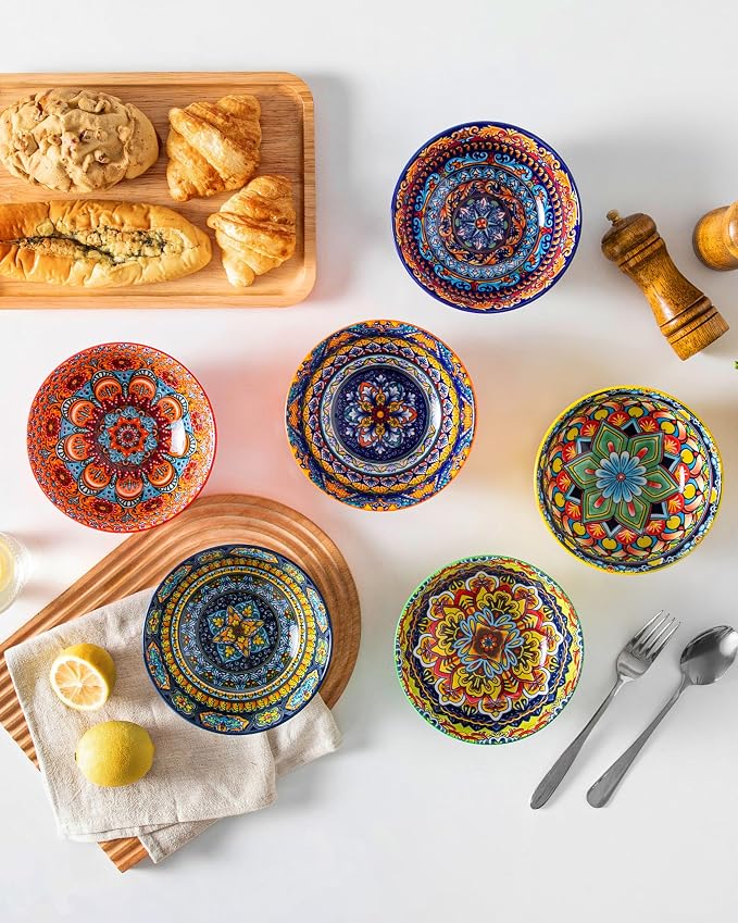 vancasso Boho Cereal Bowls Set of 6, 26 oz Ceramic Soup Bowls - Image 9