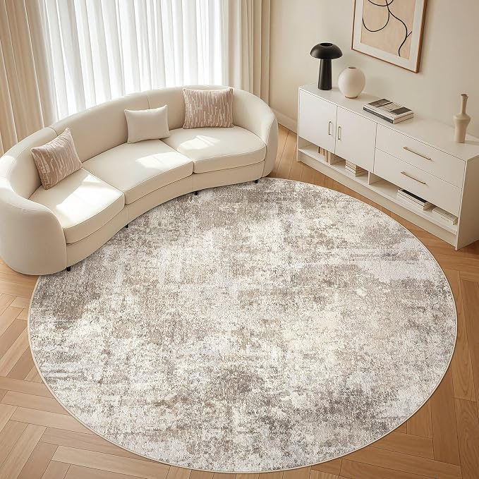 8ft Round Rug Living Room Rugs: 8x8 Washable Circle Large Abstract Modern Soft by LOONGRUG