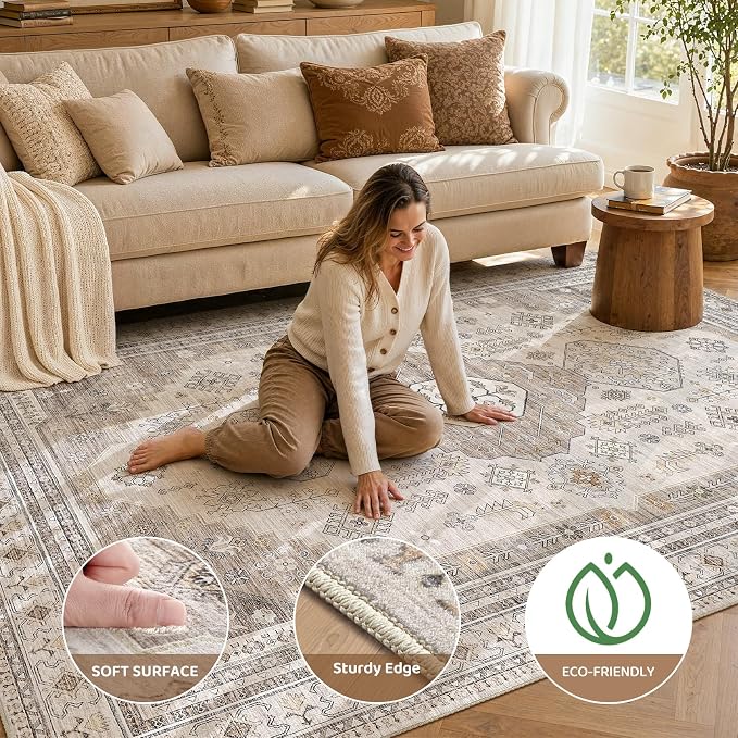 5x7 Washable Area Rug, Large Rugs - Image 3