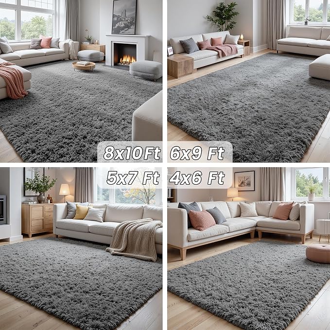 5x8 Area Rugs for Living Room: Soft Fluffy Shag Light Grey Rugs for Bedroom - Image 7