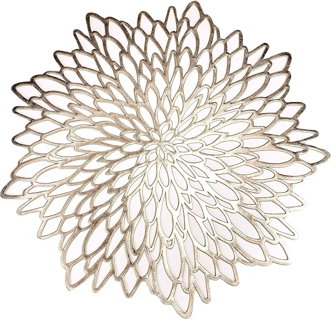 Snowkingdom 6 Pack Gold Placemats Metallic Pressed Vinyl Round Leaf Plastic by Snowkingdom