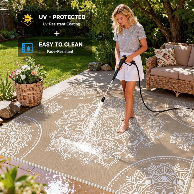 Pauwer Waterproof Outdoor Rug 8x10, Reversible Plastic Straw Patio Camping Rug - Image 4