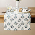 Block Print Floral Decorative Table Runners, 13x72 Inch Dusty Blue | 100% by Unknown