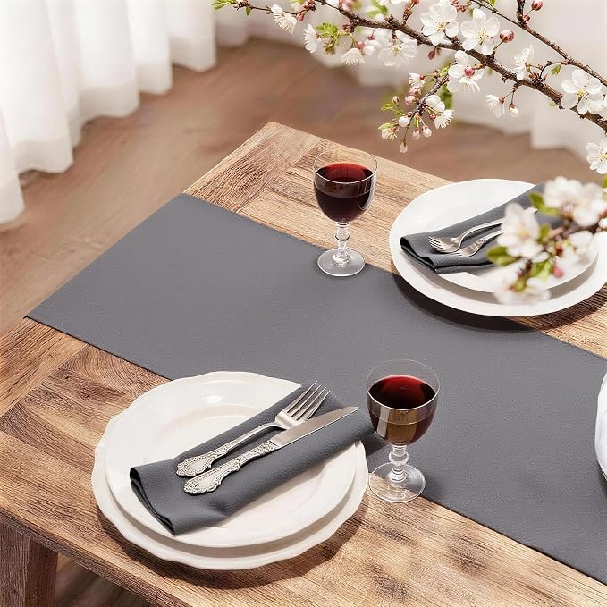 FOLINS&HOME Grey Waterproof Decorative Table Runner 90 Inches Long | 210GSM - Image 2