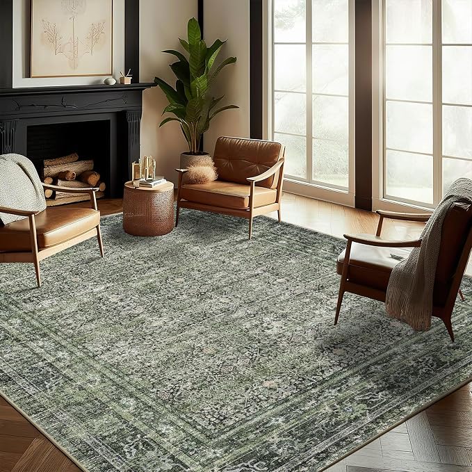 CHAMPLANT Washable Area Rug 9'x12' Retro Boho Design Non-Shedding Easy Care by CHAMPLANT
