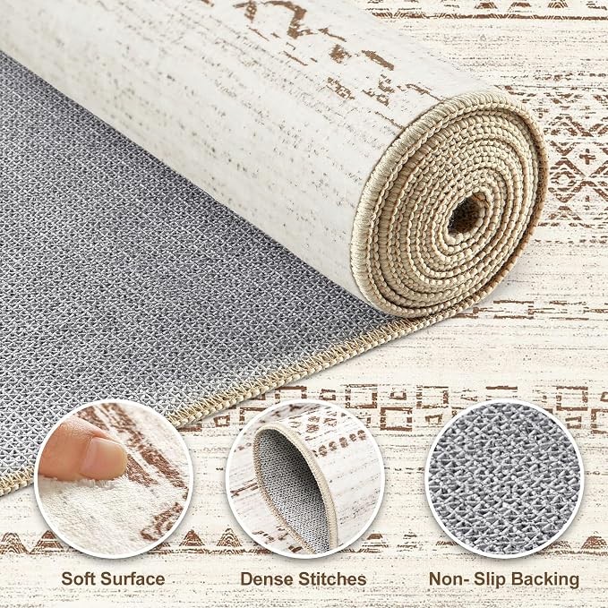 Nakagishi Round Rug Boho Area Rugs: 5x5 Washable Large Circle Neutral Soft - Image 3