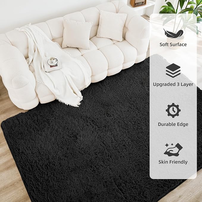 Litanika 4x6 Shag Area Rug for Living Room Bedroom, Non-Shedding Modern Indoor - Image 4