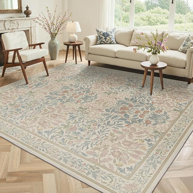 GENIMO 5x7 Washable Area Rug, Non-Slip Vintage Boho Floral Carpet, Soft by GENIMO