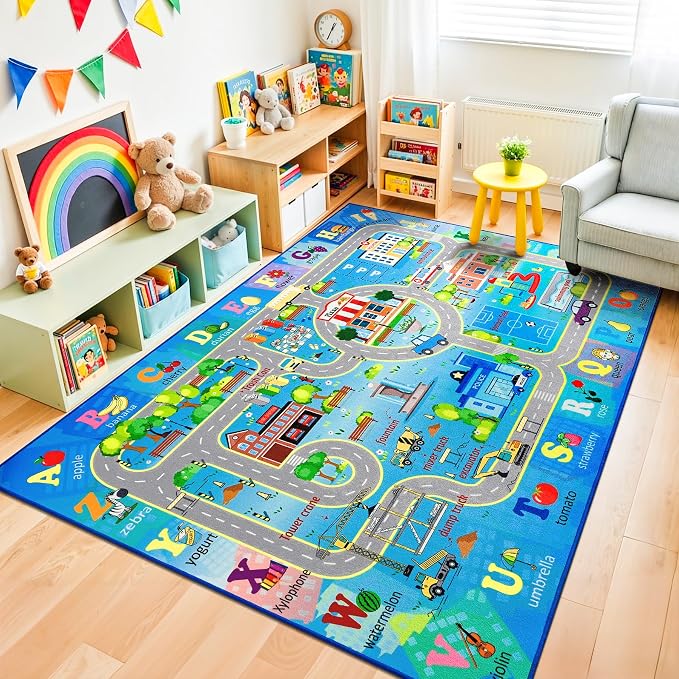 Chicrug 6x9 Car Road Area Rug for Kids Playroom Bedroom, Non Slip Low Pile - Image 5