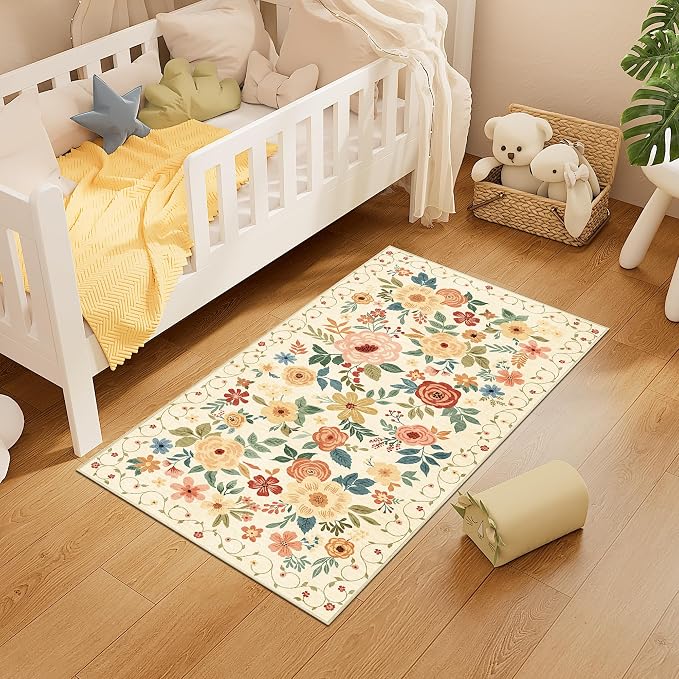 DUKINO 2x4 Rug for Entryway, Washable Kitchen Floral Runner Rug - Image 3