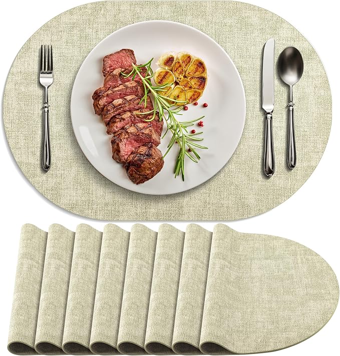 Placemats Set of 8-17" x 11.8" Waterproof & Heat Resistant Oval Place Mats by Delicateandelegantplacemats