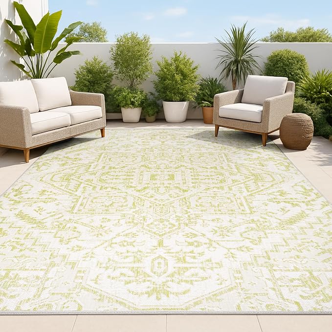 JONATHAN Y Boho Medallion Indoor Outdoor Area Rug 8X10 Cream/Green, Estrella by JONATHANY