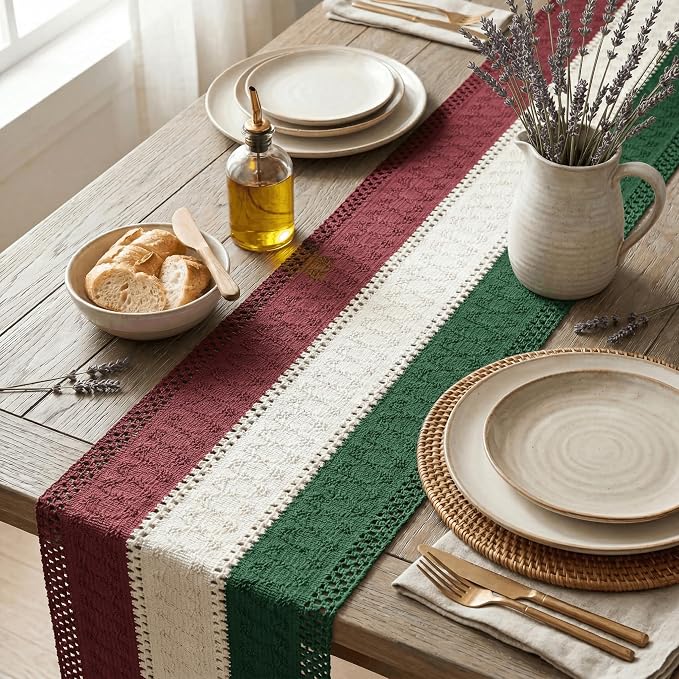 Artoid Mode Green Beige Red Farmhouse Rustic Table Runner 12x120 Inch | Holiday - Image 3