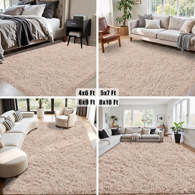 5x8 Area Rug for Living Room:Ultra Soft Fluffy Shag Beige Rugs, Large Fuzzy - Image 8