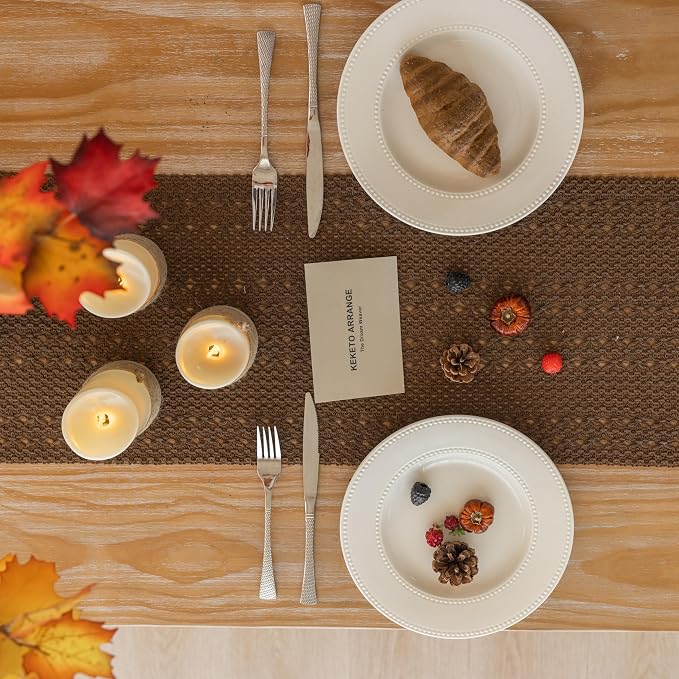 Fall Thanksgiving Boho Macrame Brown Table Runner 13x60 Inch | Woven Burlap - Image 3