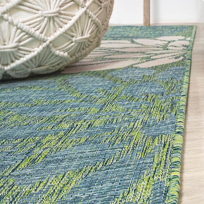 JONATHAN Y Floral Textured Weave Indoor Outdoor Square Area Rug 5X5 Cream/Green - Image 4
